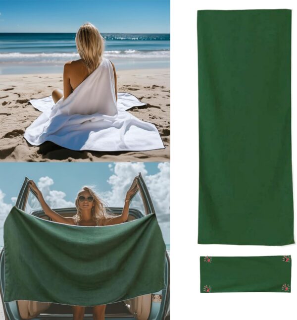 Magnetic Bath Towel – Quick-Dry, Sand-Resistant Microfiber Towel (75" x 35") – Ideal for Beach, Travel, Pool, Gym & Camping – Green - Image 6