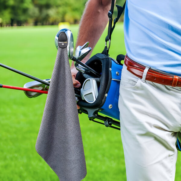 Premium Magnetic Golf Towel | Luxury Deep Waffle Pocket Microfiber Towel | Heavy-Duty Magnet for Golf Carts & Clubs | Gray