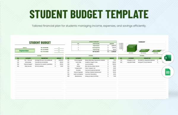 Modèle de Budget Étudiant – Excel interactif et personnalisable